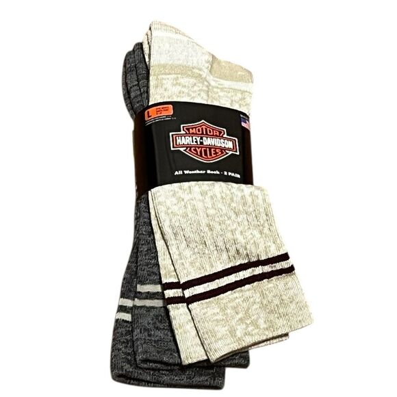 Harley-Davidson All Weather Socks - Gray and Cream, 2 Pairs, Size L, NWT - Picture 1 of 7